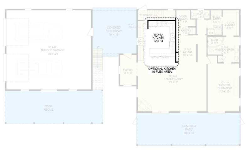 Plan 680643VR: Contemporary Mountain House Plan with Attached Apartment, Loft, and Two-Story Great Room - Floor Plan - Optional Kitchen in Flex Area - Contemporary, Mountain