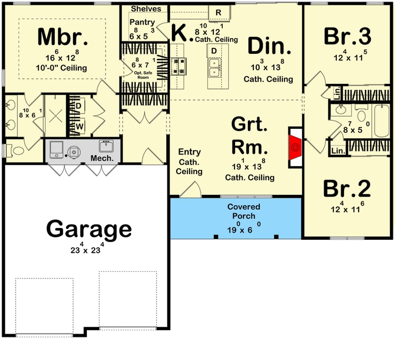 Plan 623586DJ: Country Ranch House Plan with Split Beds and Butler Pantry - Floor Plan - Main Level - Country, Ranch, Traditional