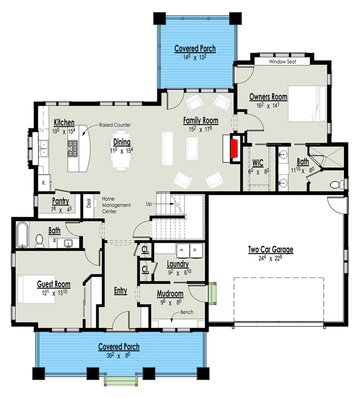 Plan 18273BE: Charming Craftsman Bungalow 4-Bedroom House Plan with Covered Porches - Floor Plan - Main Level - Craftsman, Farmhouse, Modern Farmhouse, Traditional