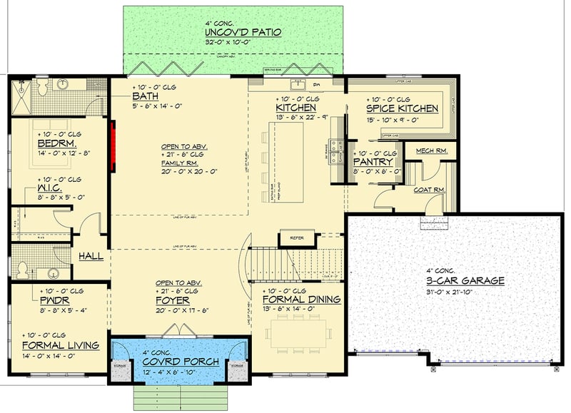 Plan 666310RAF: Contemporary 5-Bedroom House Plan with 3-Car Garage and Two-Story Great Room - Floor Plan - Main Level - Contemporary