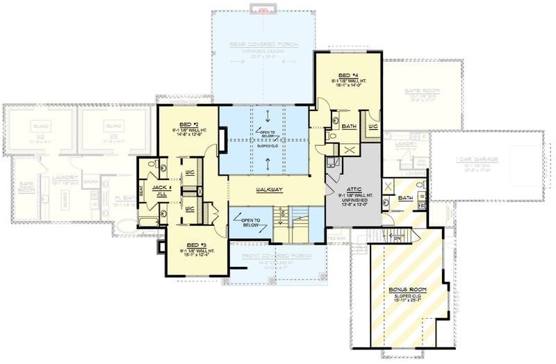 Plan 135404GRA: Luxury Modern Farmhouse House Plan with Two-Story Great Room - Floor Plan - 2nd Floor - Contemporary, Craftsman, Modern, Modern Farmhouse, Mountain