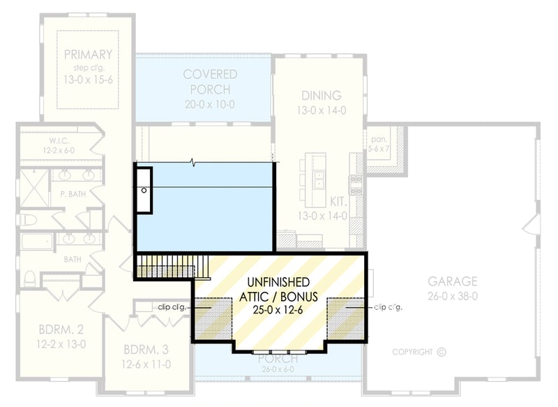 Plan 790178GLV: Modern Farmhouse House Plan: 3 Beds, Master Suite, Two-Story Great Room - Floor Plan - 2nd Floor - Farmhouse, Modern Farmhouse, New American