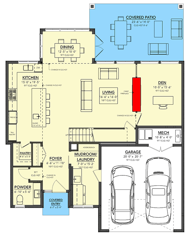 Plan 144119UPR: Contemporary Northwest House Plan with 3 Beds, Den, and Covered Patio - Floor Plan - Main Level - Contemporary, Northwest