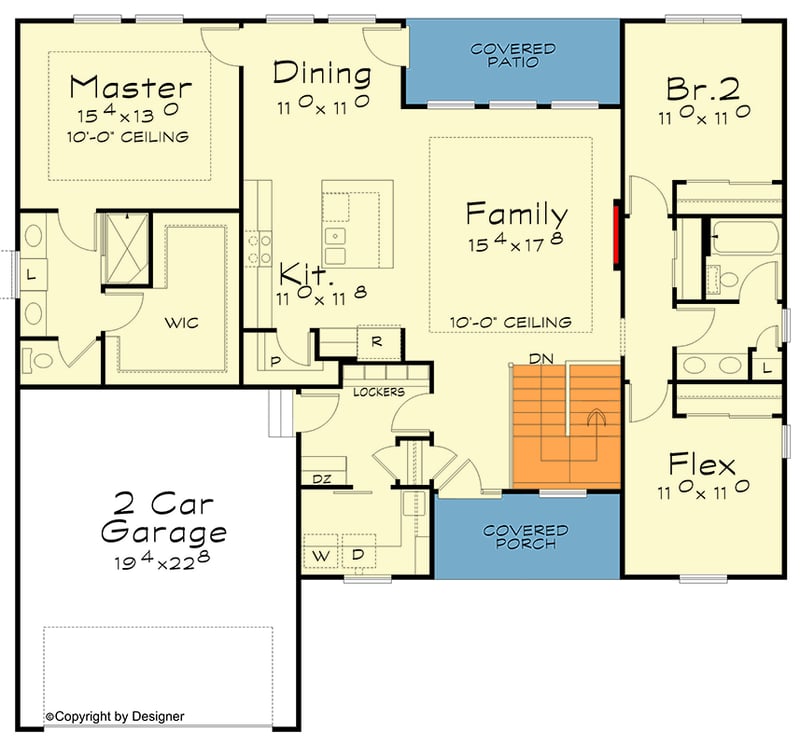 Plan 42478DB: Modern 3-Bedroom House Plan with Split Layout and 2-Car Garage - Floor Plan - Main Level - Contemporary, Modern
