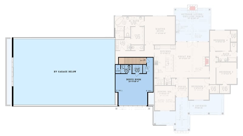 Plan 70945MK: Barndominium Plan with 4 Beds, 5-Car RV Garage, Outdoor Kitchen - Floor Plan - 2nd Floor - Barndominium, Craftsman, Rustic