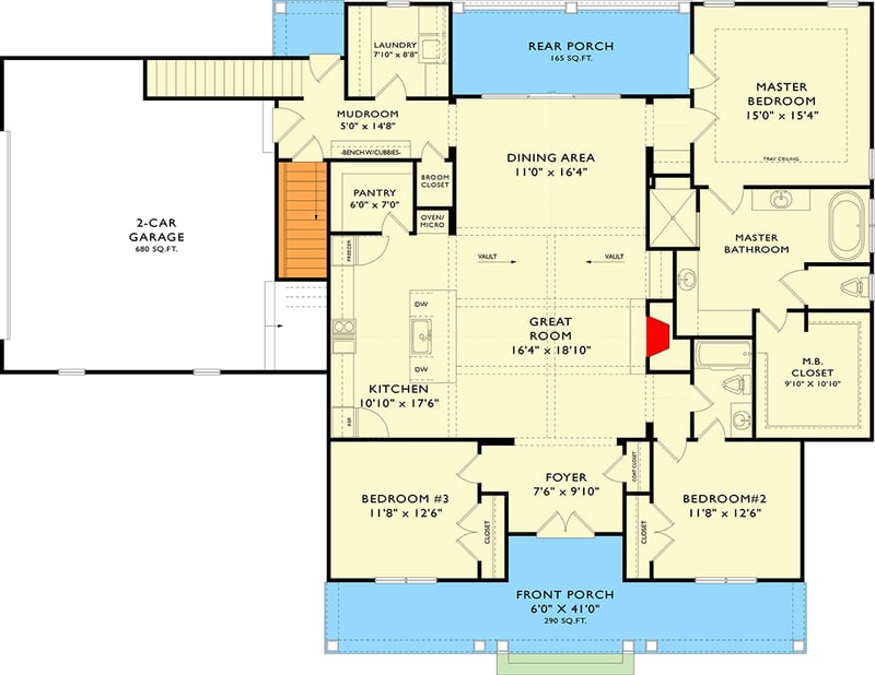 Plan 750000LDG: Modern Farmhouse House Plan: 3 Beds, Main Level Master, Covered Porches - Floor Plan - Main Level - Farmhouse, Modern Farmhouse, New American