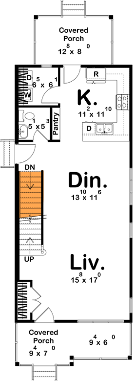 Plan 623588DJ: Traditional 3-Bedroom House Plan with Upstairs Master and Jack and Jill Bath - Floor Plan - Main Floor - Basement Stairs Location - Traditional