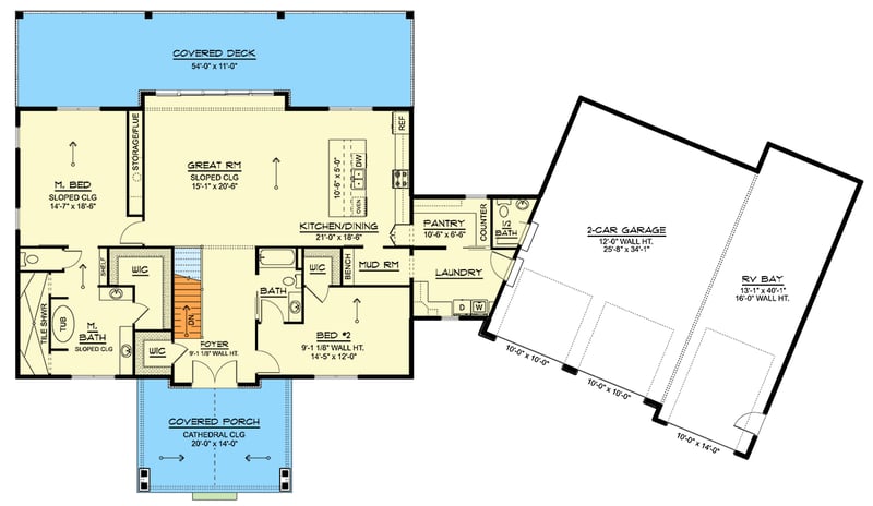 Plan 135406GRA: Expansive Modern Mountain House Plan with Walkout Basement and RV Garage - Floor Plan - Main Level - Contemporary, Modern, Mountain, New American, Vacation