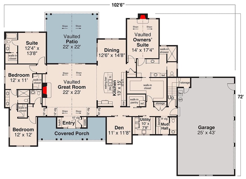 Plan 720169DA: Charming Farmhouse House Plan: 4 Beds, Main-Level Master, 3-Car Garage - Floor Plan - Main Level - Craftsman, Farmhouse