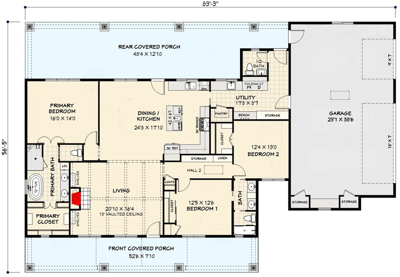 Plan 28952JJ: 3-Bed Country Craftsman Ranch House Plan with 3-Car Garage - Floor Plan - Main Level - Country, Craftsman, Farmhouse, Ranch, Traditional