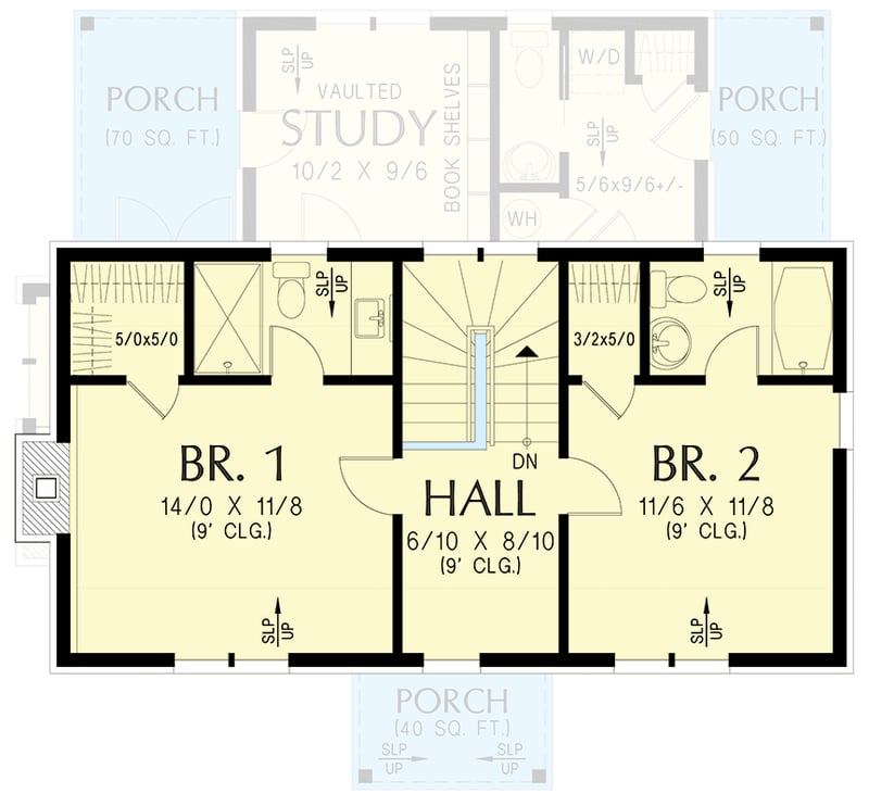 Plan 69909AM: Timeless Stone Cottage House Plan: 2 Beds 1377 Sq Ft - Floor Plan - 2nd Floor - Cottage, Country, European, Farmhouse, Traditional