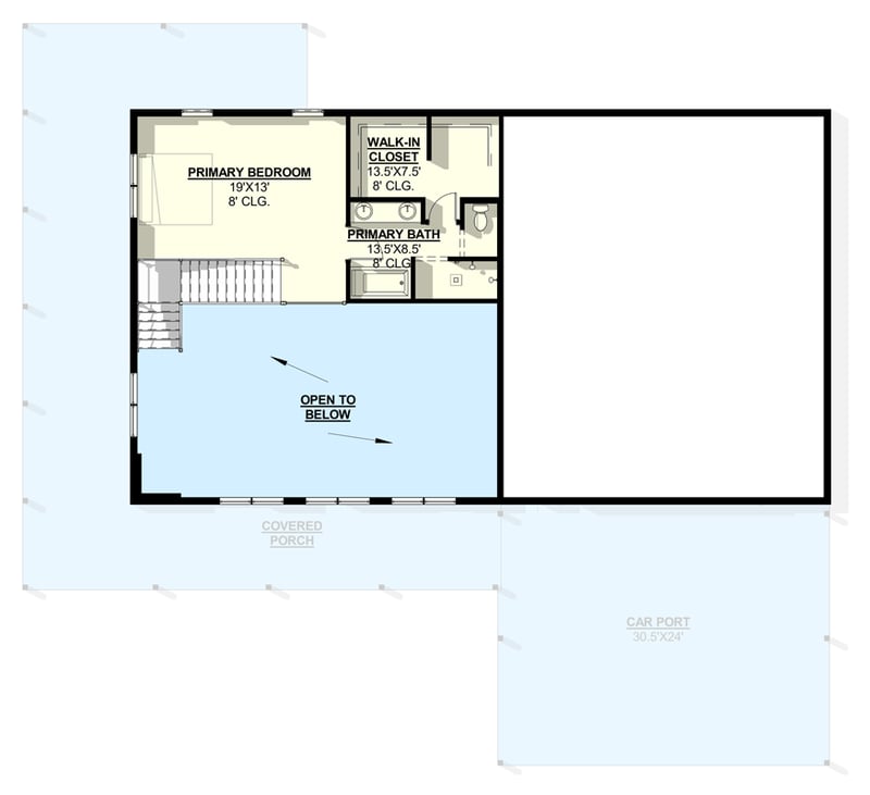 Plan 405080FDC: Modern Barndominium House Plan with Two Story Great Room and Wrap Around Porch - Floor Plan - 2nd Floor - Barndominium