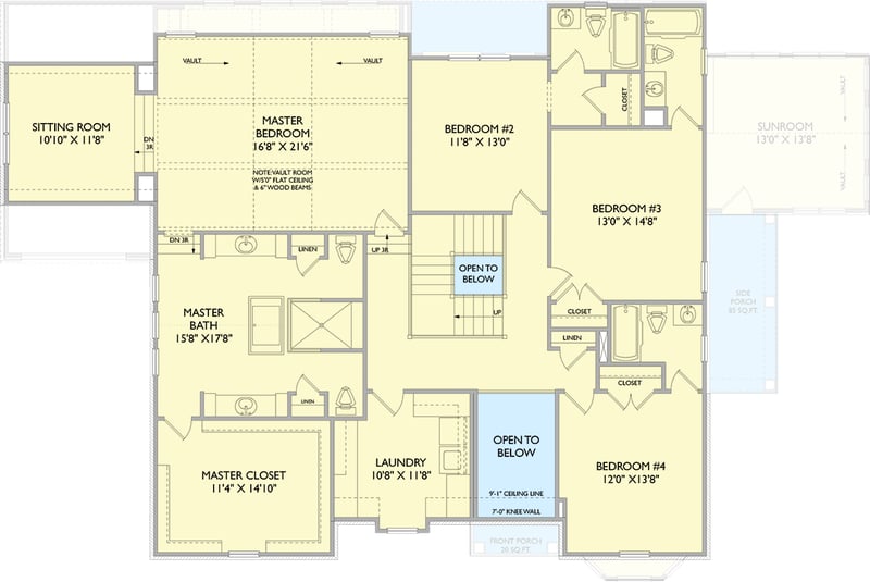 Plan 750003LDG: Stunning French Country House Plan with 4 Beds, Sunroom, and Upstairs Master - Floor Plan - 2nd Floor - French Country, Transitional