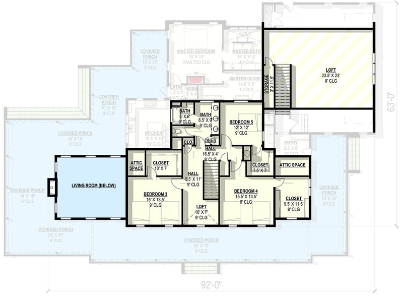 Plan 405081FDC: Grand Modern Farmhouse House Plan: 5 Beds, Two-Story Great Room, Wrap-Around Porch - Floor Plan - 2nd Floor - Modern Farmhouse, New American