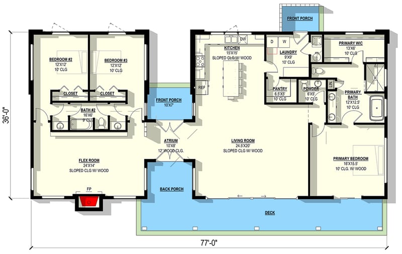 Plan 405083FDC: Sophisticated Modern House Plan: Split Beds, Flex Room, Covered Patio - Floor Plan - Main Level - Contemporary, Modern