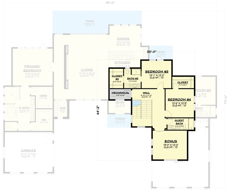 Plan 307751RAD: Modern Contemporary House Plan with 4 Beds, 3-Car Garage, and Grand Entry - Floor Plan - 2nd Floor - Contemporary, Modern, Transitional