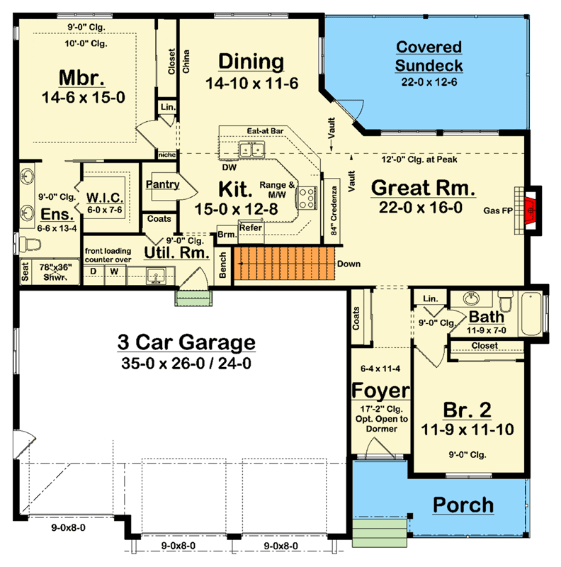 Plan 67847MG: Modern Farmhouse House Plan with 3-Car Garage and Walkout Basement - Floor Plan - Main Level - Farmhouse, Modern Farmhouse, New American, Ranch, Traditional