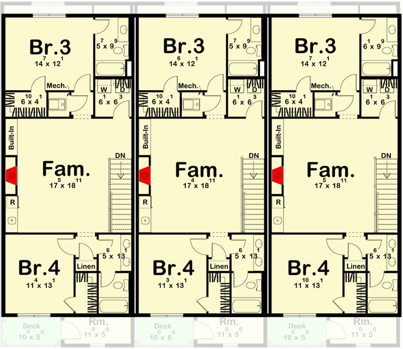 Plan 623590DJ: Contemporary Mediterranean Triplex House Plan with Balconies and Loft - Floor Plan - 3rd Floor - Contemporary, Mediterranean, Modern
