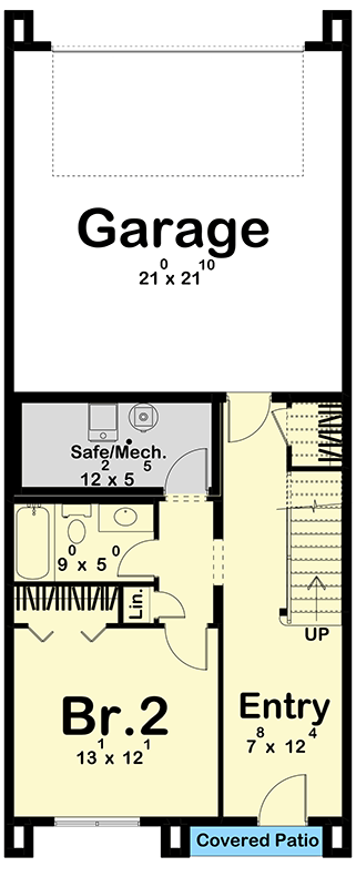 Plan 623592DJ: Sleek Three-Story Contemporary House Plan with Balcony and Loft - Floor Plan - Main Level - Contemporary