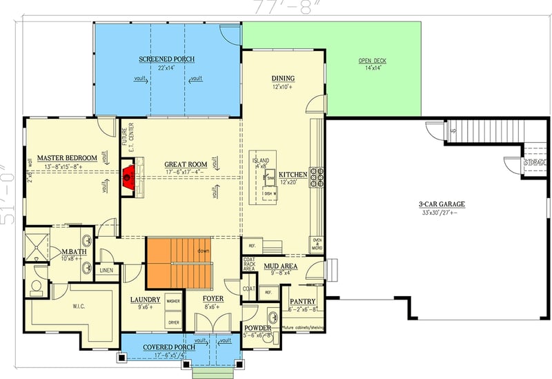 Plan 24429TW: Modern Farmhouse Craftsman House Plan with Main-Level Master and 3-Car Garage - Floor Plan - Main Level - Craftsman, Modern Farmhouse, Mountain, New American