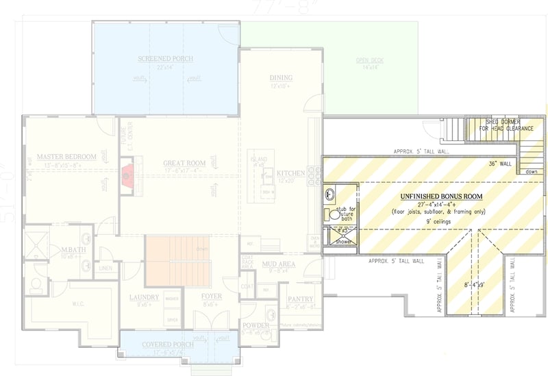 Plan 24429TW: Modern Farmhouse Craftsman House Plan with Main-Level Master and 3-Car Garage - Floor Plan - Optionally Finished Bonus Room - Craftsman, Modern Farmhouse, Mountain, New American