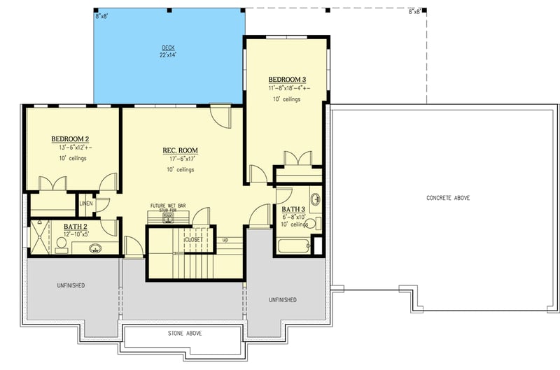 Plan 24429TW: Modern Farmhouse Craftsman House Plan with Main-Level Master and 3-Car Garage - Floor Plan - Lower Level - Craftsman, Modern Farmhouse, Mountain, New American