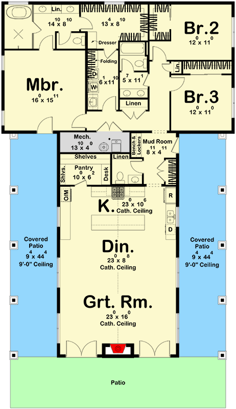 Plan 623593DJ: Barndominium Country House Plan: Open Living and Wrap-Around Porch - Floor Plan - Main Level - Barndominium, Country