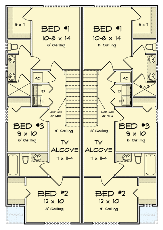 Plan 52511WM: Traditional Duplex House Plan with 8 Beds and Flexible Living - Floor Plan - 2nd Floor - Traditional