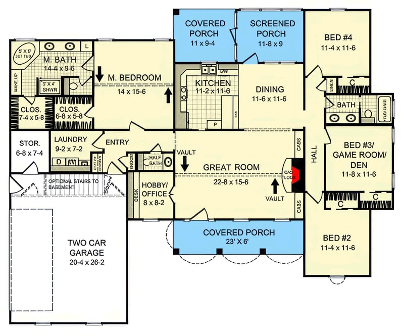 Plan 51352MM: Spacious Southern Country House Plan with Split 4 Bedrooms - Floor Plan - Main Level - Country, Southern