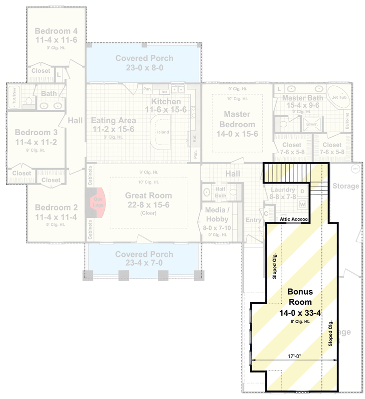 Plan 51353MM: Modern Farmhouse House Plan with Four Bedrooms and Courtyard Entry - Floor Plan - Optionally Finished Bonus Room - Farmhouse, Modern Farmhouse, New American