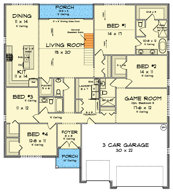 Plan 52514WM: Mid-Century Modern 4-5 Bed House Plan with 3-Car Garage - Floor Plan - Main Level - Mid Century Modern, Modern