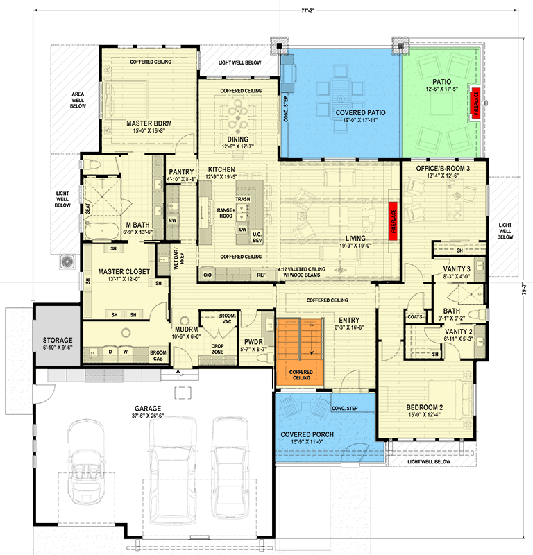 Plan 64566SC: Modern Farmhouse House Plan: Split Bedrooms, 3-Car Garage, Outdoor Kitchen - Floor Plan - Main Level - Contemporary, Modern Farmhouse, New American, Northwest