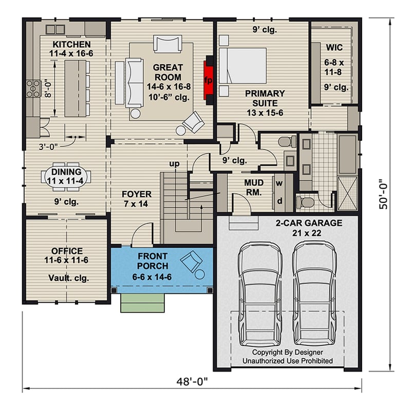 Plan 140045RK: Elegant Farmhouse House Plan with First Floor Master Suite and Loft - Floor Plan - Main Level - Farmhouse, New American