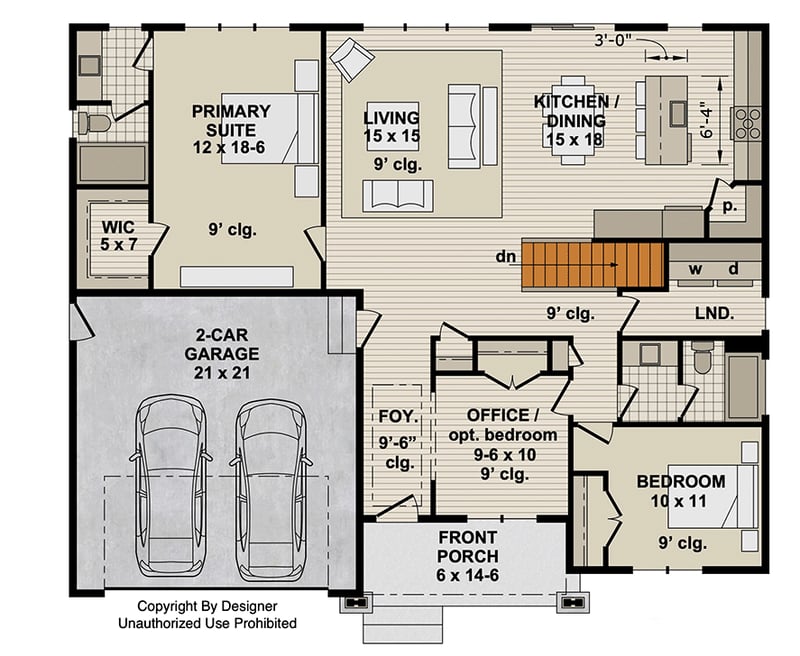 Plan 140048RK: Craftsman New American House Plan with Split Bedrooms and 2-Car Garage - Floor Plan - Main Level - Basement Stairs Location - Craftsman, New American