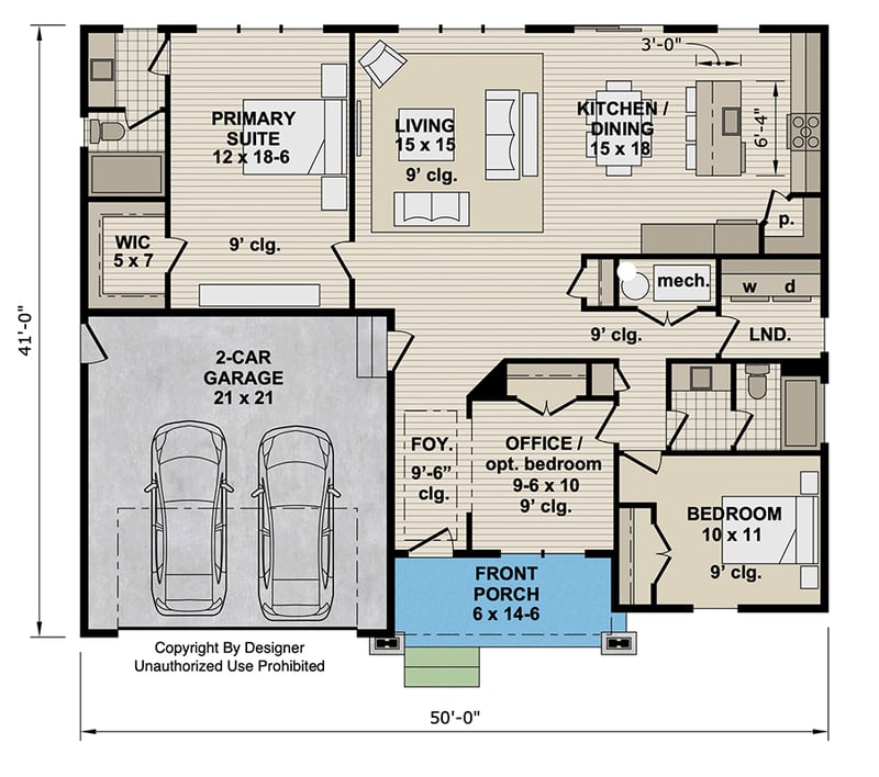 Plan 140049RK: Modern Farmhouse House Plan with 2-3 Bedrooms and Flexible Living Space - Floor Plan - Main Level - Farmhouse, Modern Farmhouse, New American