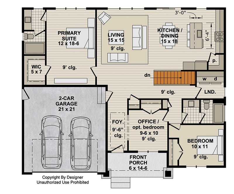 Plan 140050RK: Modern Farmhouse House Plan: 2-3 Beds, Flex Room, Covered Porch - Floor Plan - Main Level - Basement Stairs Location - Modern Farmhouse, New American