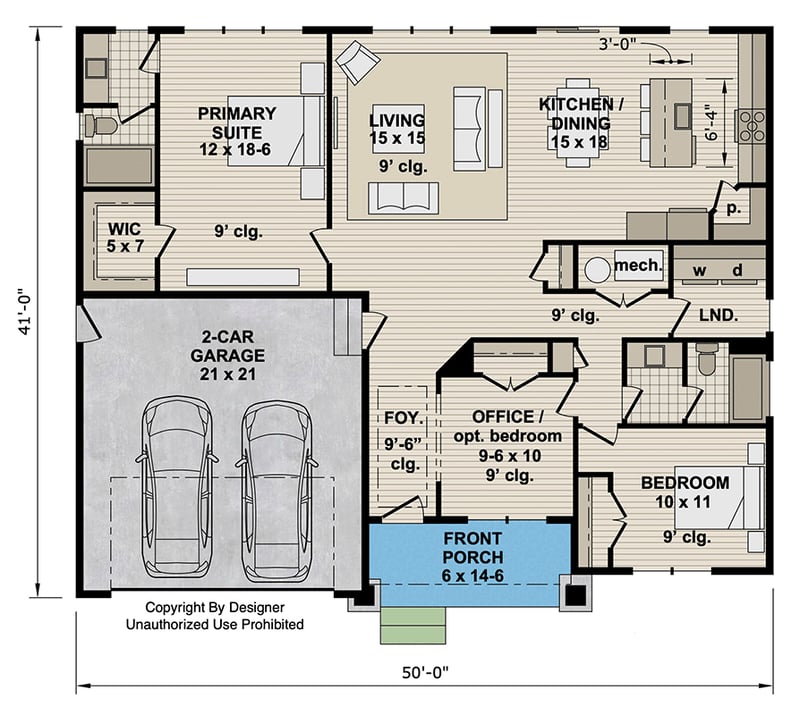 Plan 140050RK: Modern Farmhouse House Plan: 2-3 Beds, Flex Room, Covered Porch - Floor Plan - Main Level - Modern Farmhouse, New American