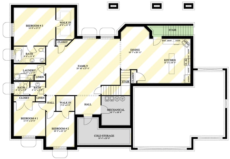 Plan 61691UT: Craftsman Ranch House Plan with 3-Car Garage and Home Office - Floor Plan - Optionally Finished Lower Level - Craftsman, Ranch