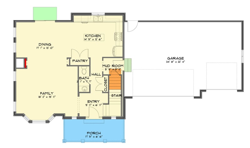Plan 61693UT: Traditional House Plan with Upstairs Laundry, Loft, and Three-Car Garage - Floor Plan - Main Level - Farmhouse, Modern Farmhouse, Traditional