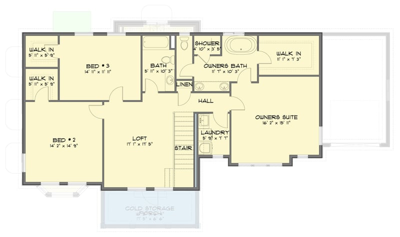 Plan 61693UT: Traditional House Plan with Upstairs Laundry, Loft, and Three-Car Garage - Floor Plan - 2nd Floor - Farmhouse, Modern Farmhouse, Traditional