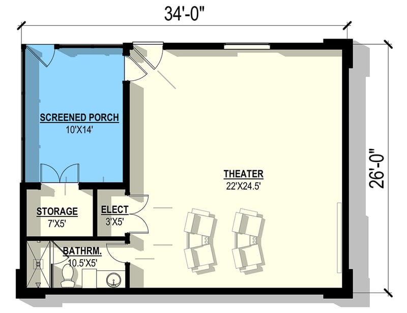 Plan 405089FDC: Modern Barndominium Plan with Home Theater and Screened Porch - Floor Plan - Main Level - Barndominium, Contemporary, Modern