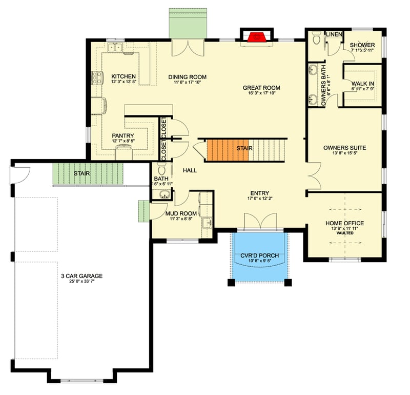 Plan 61694UT: Spacious Traditional House Plan with First-Floor Master and 3-Car Garage - Floor Plan - Main Level - Traditional