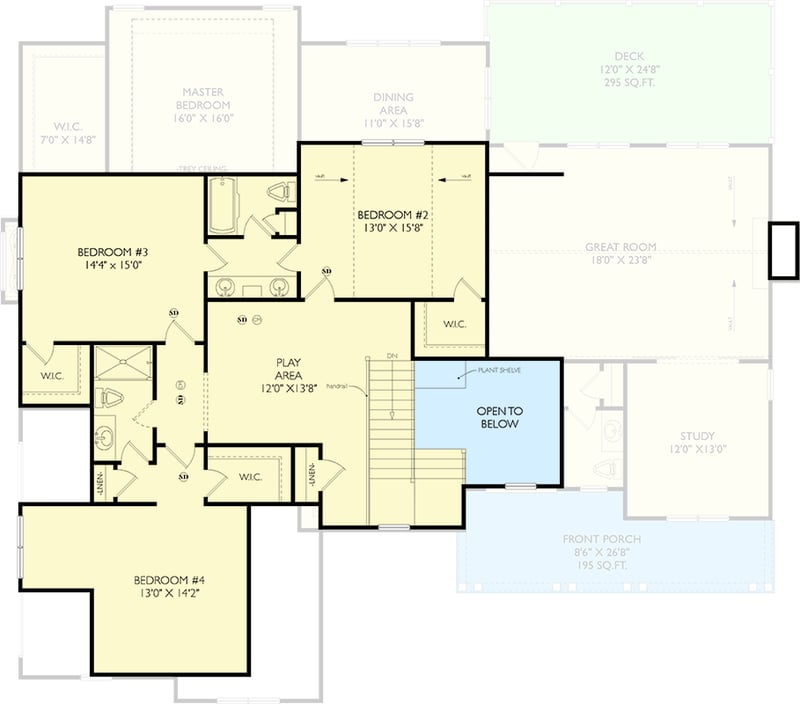 Plan 750012LDG: Elegant Modern Farmhouse 4-Bed House Plan with Main-Level Master Suite - Floor Plan - 2nd Floor - Modern Farmhouse, New American, Traditional