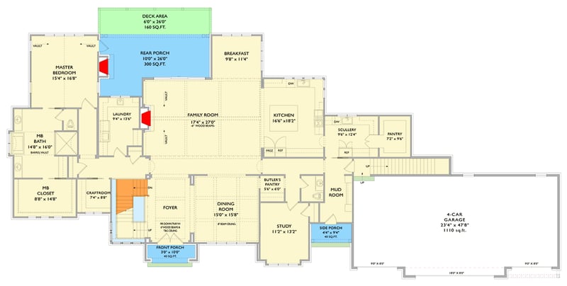 Plan 750013LDG: European Modern Farmhouse Plan: 6 Beds, Loft, 4-Car Garage