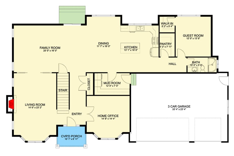 Plan 61695UT: Versatile Modern Farmhouse House Plan with 5+ Beds, Loft and 3-Car Garage - Floor Plan - Main Level - Craftsman, Farmhouse, Modern Farmhouse, Traditional
