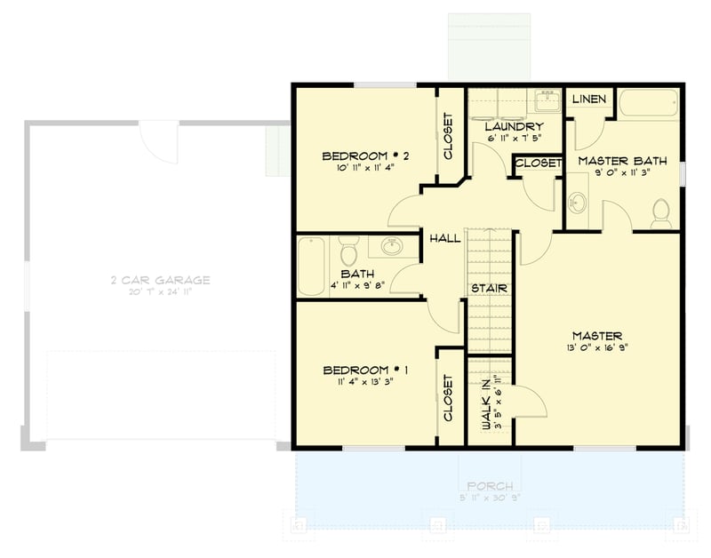 Plan 61698UT: Traditional House Plan with 3-5 Beds, Upstairs Master, and 2-Car Garage - Floor Plan - 2nd Floor - Traditional