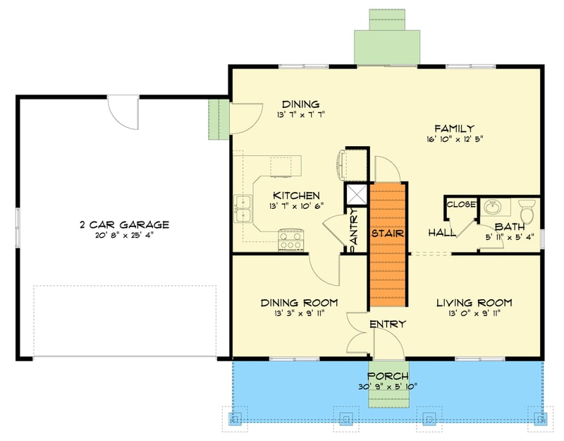 Plan 61700UT: Traditional House Plan with 3-5 Beds and Upstairs Master Suite - Floor Plan - Main Level - Traditional