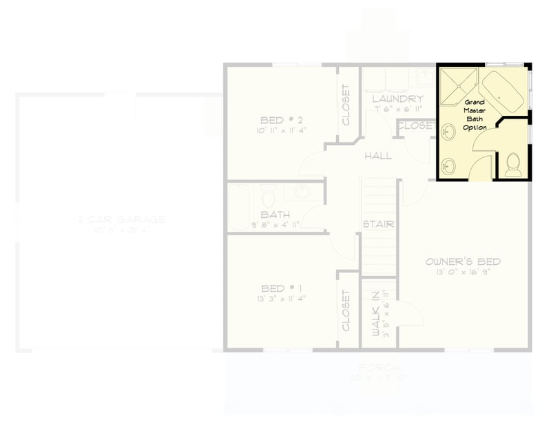 Plan 61700UT: Traditional House Plan with 3-5 Beds and Upstairs Master Suite - Floor Plan - Optional Grand Master Bathroom - Traditional