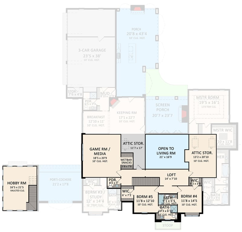 Plan 510263WDY: Grand French Country House Plan with Porte Cochere and 5 Suites - Floor Plan - 2nd Floor - European, French Country, Transitional