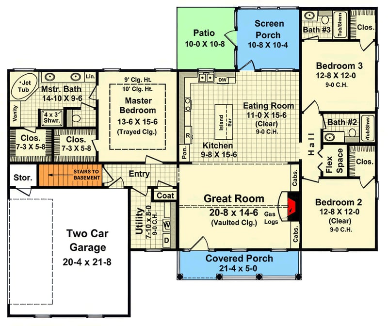 Plan 51356MM: Charming Modern Farmhouse Ranch House Plan with 3 Beds, Home Office - Floor Plan - Main Level - Country, Modern Farmhouse, Ranch, Southern